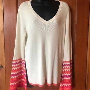Wrangler Retro Women's Large Ivory Bell Sleeve Sweater Rainbow Sleeves